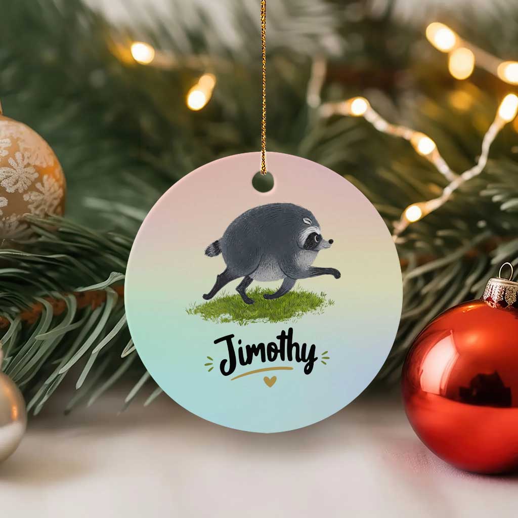 Cute Running Jimothy the Raccoon Ceramic Ornament Viral Seattle Trash Panda Meme