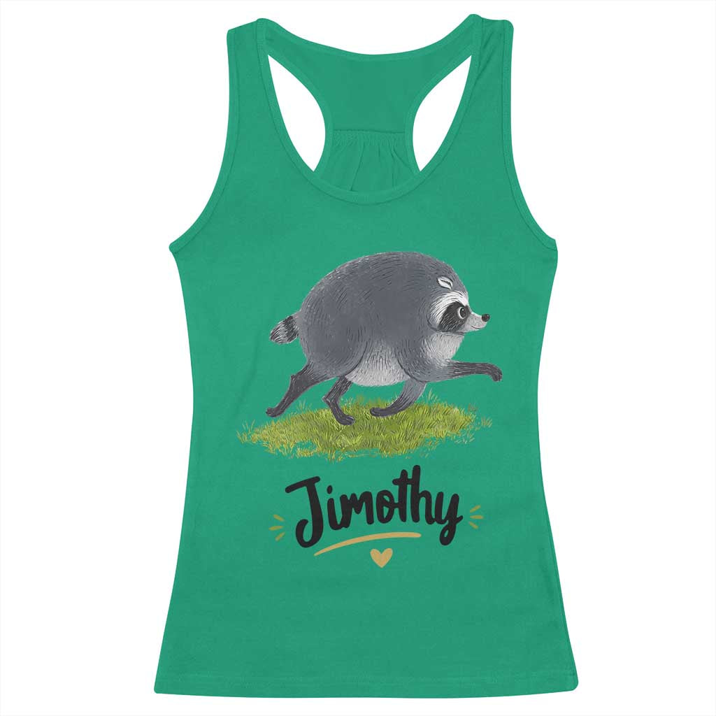 Cute Running Jimothy the Raccoon Racerback Tank Top Viral Seattle Trash Panda Meme