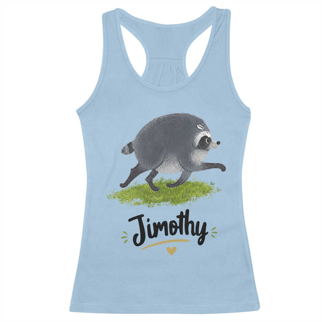 Cute Running Jimothy the Raccoon Racerback Tank Top Viral Seattle Trash Panda Meme