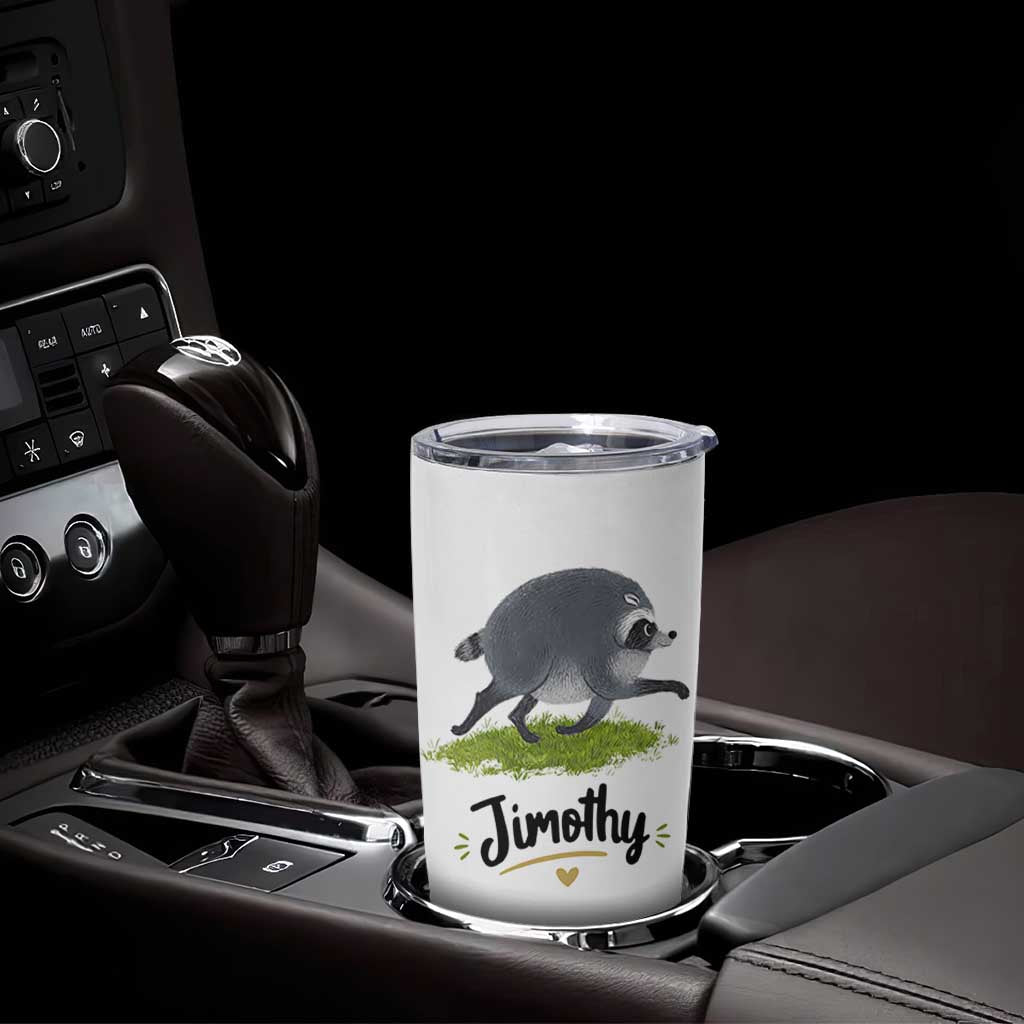 Cute Running Jimothy the Raccoon Tumbler Cup Viral Seattle Trash Panda Meme