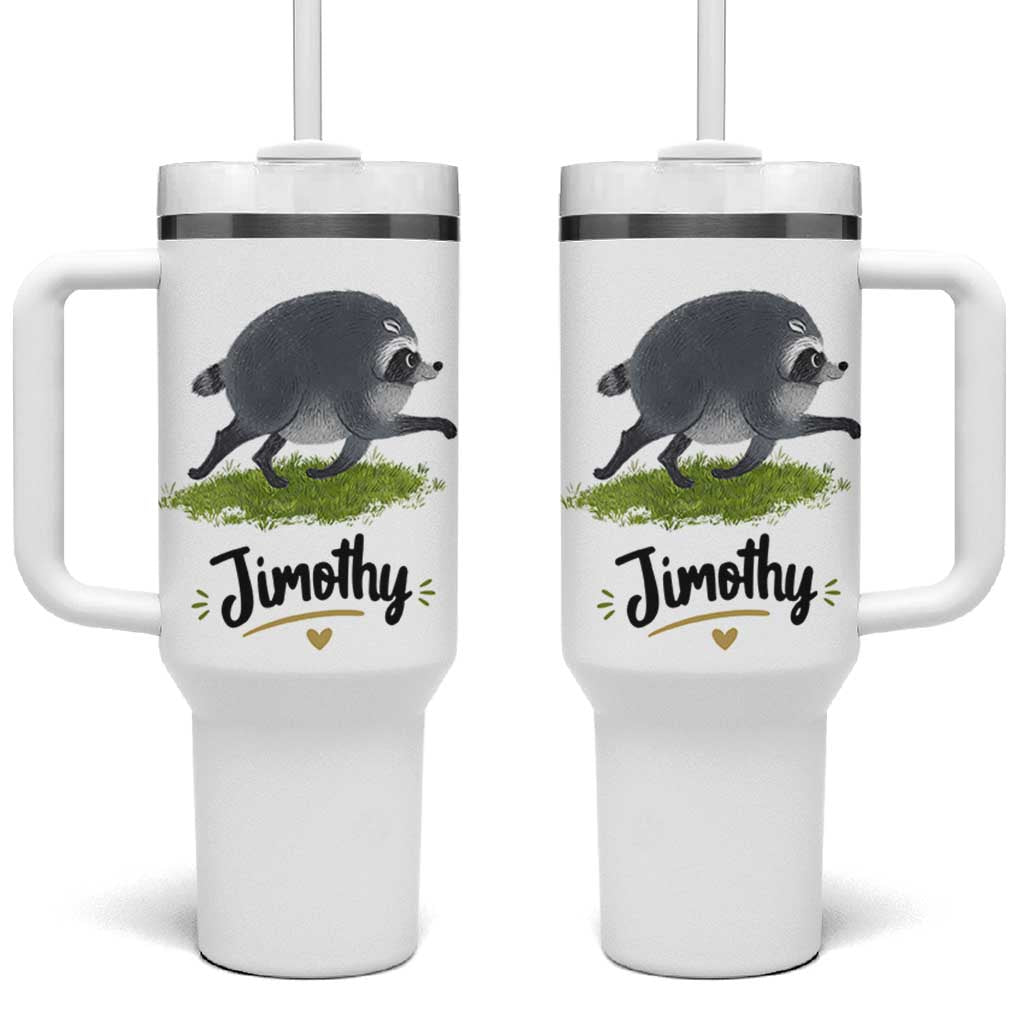 Cute Running Jimothy the Raccoon Tumbler With Handle Viral Seattle Trash Panda Meme