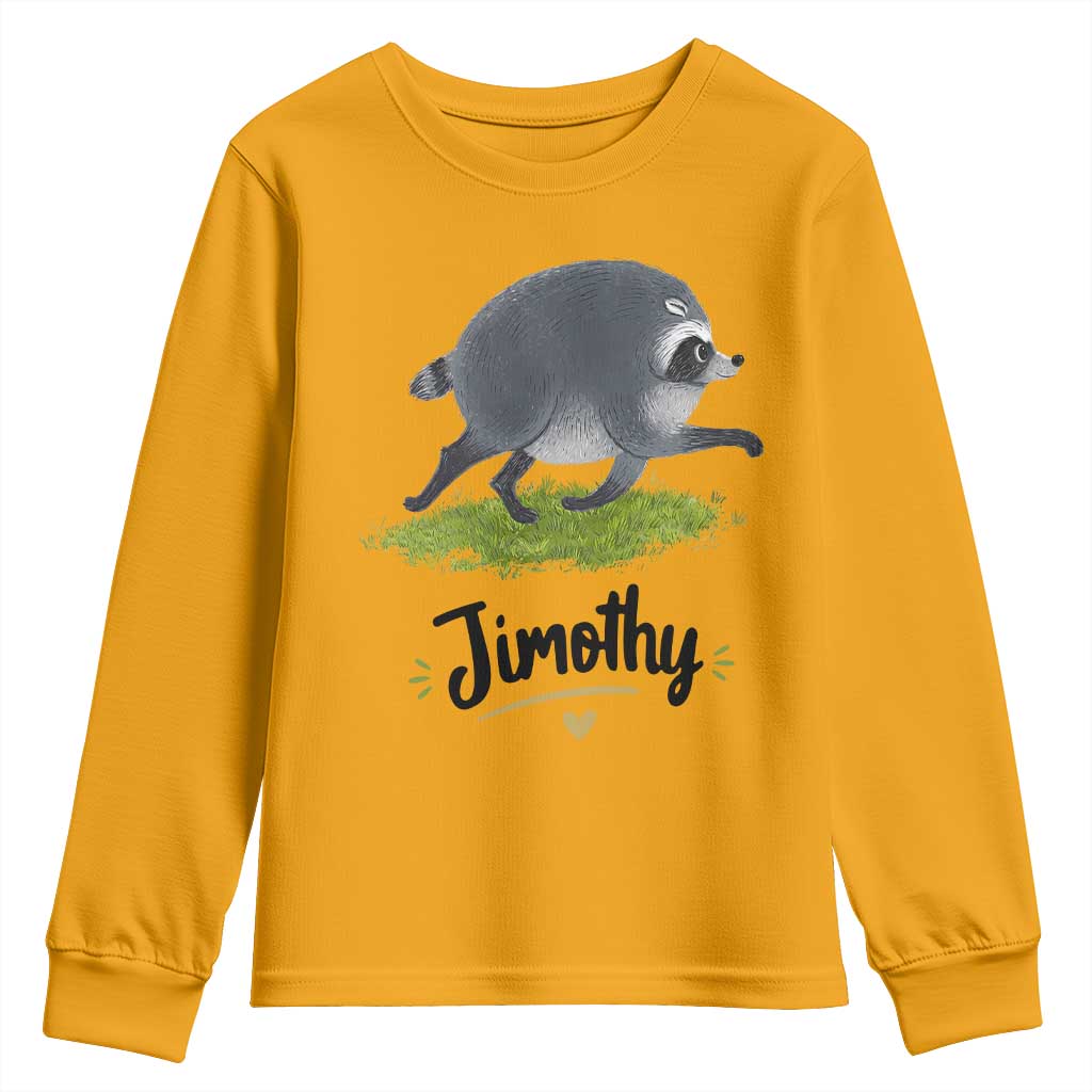 Cute Running Jimothy the Raccoon Youth Sweatshirt Viral Seattle Trash Panda Meme