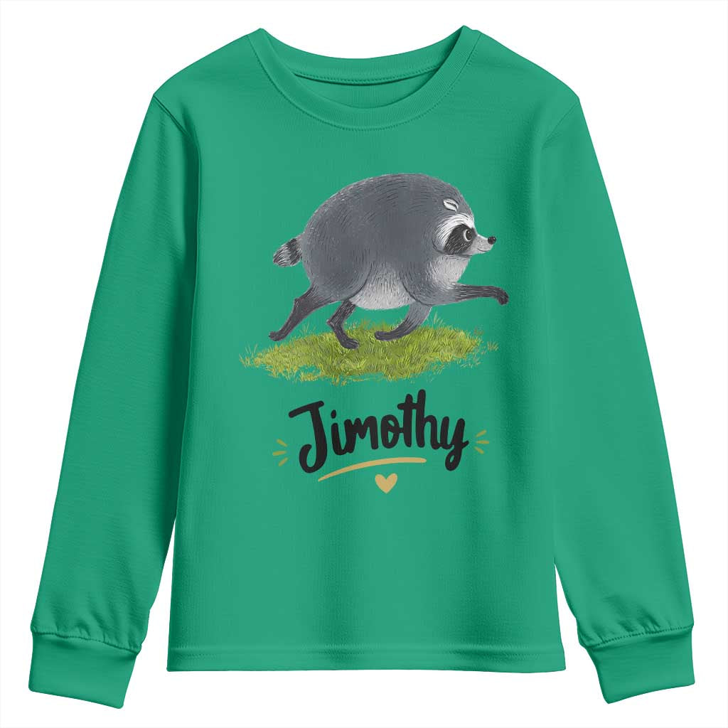 Cute Running Jimothy the Raccoon Youth Sweatshirt Viral Seattle Trash Panda Meme