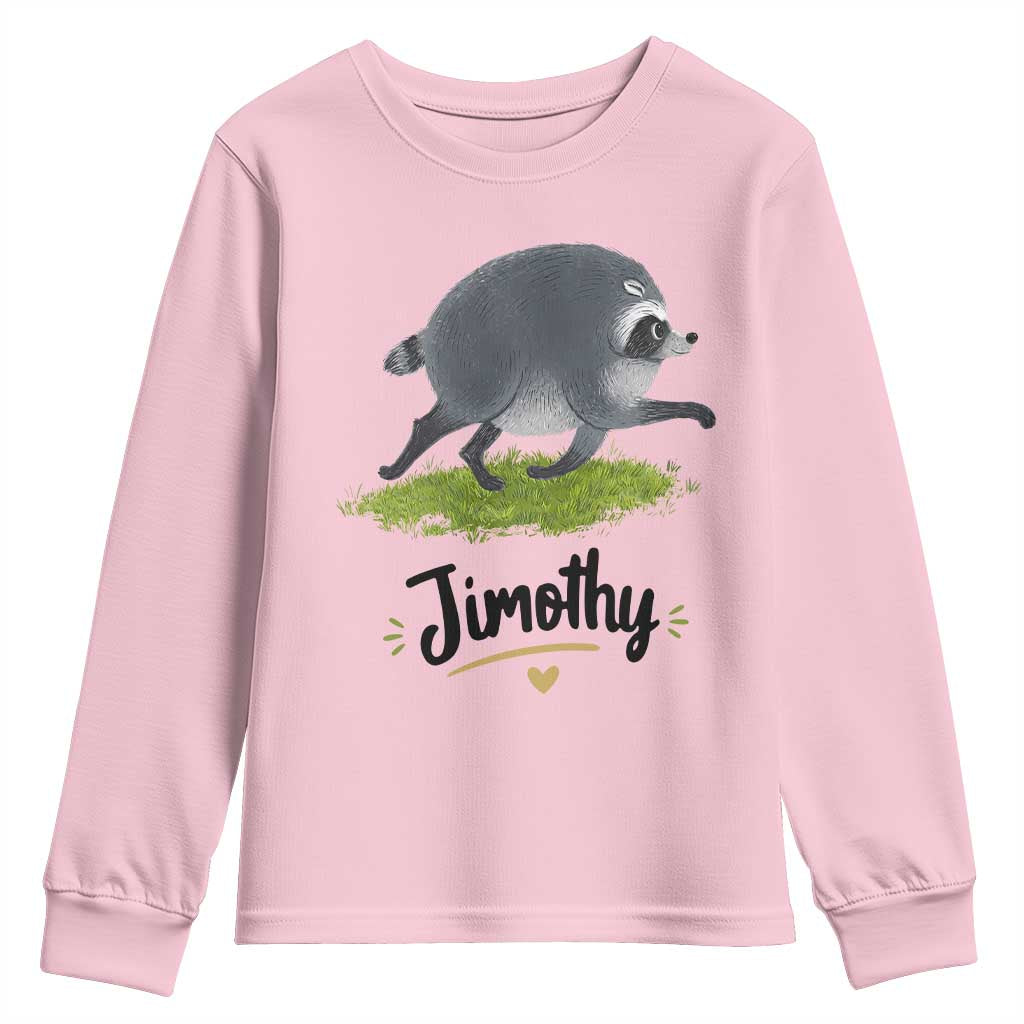 Cute Running Jimothy the Raccoon Youth Sweatshirt Viral Seattle Trash Panda Meme