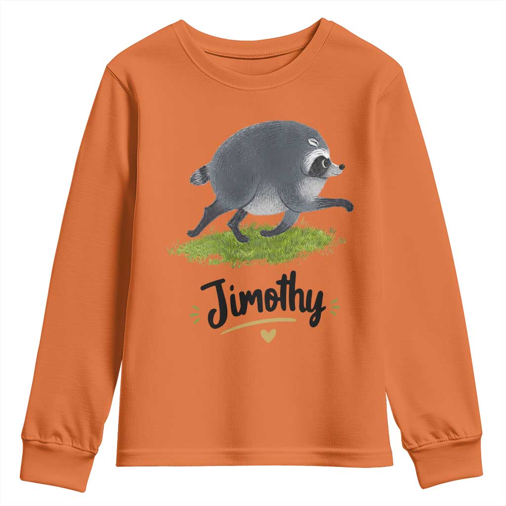 Cute Running Jimothy the Raccoon Youth Sweatshirt Viral Seattle Trash Panda Meme