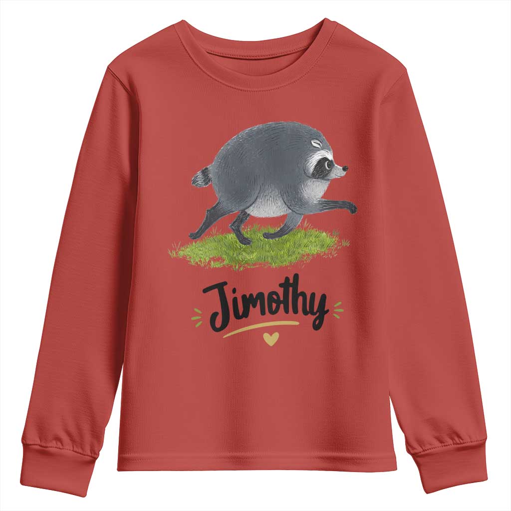 Cute Running Jimothy the Raccoon Youth Sweatshirt Viral Seattle Trash Panda Meme