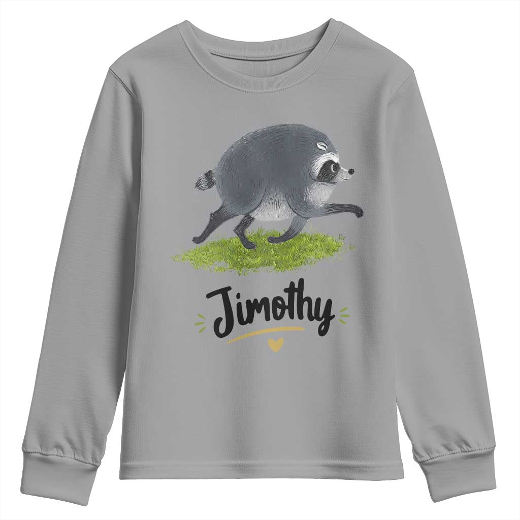 Cute Running Jimothy the Raccoon Youth Sweatshirt Viral Seattle Trash Panda Meme
