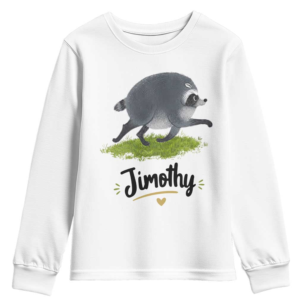 Cute Running Jimothy the Raccoon Youth Sweatshirt Viral Seattle Trash Panda Meme