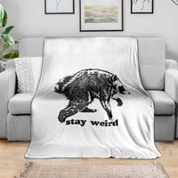Stay Weird Jimothy the Raccoon Vintage Woodcut Style Graphic Throw Blanket Funny Seattle Trash Panda Meme