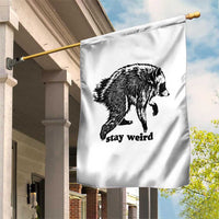 Stay Weird Jimothy the Raccoon Vintage Woodcut Style Graphic Garden Flag Funny Seattle Trash Panda Meme