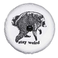 Stay Weird Jimothy the Raccoon Vintage Woodcut Style Graphic Spare Tire Cover Funny Seattle Trash Panda Meme