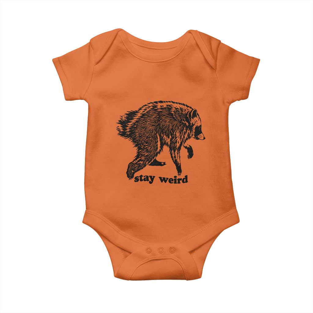 Stay Weird Jimothy the Raccoon Vintage Woodcut Style Graphic Baby Onesie Funny Seattle Trash Panda Meme