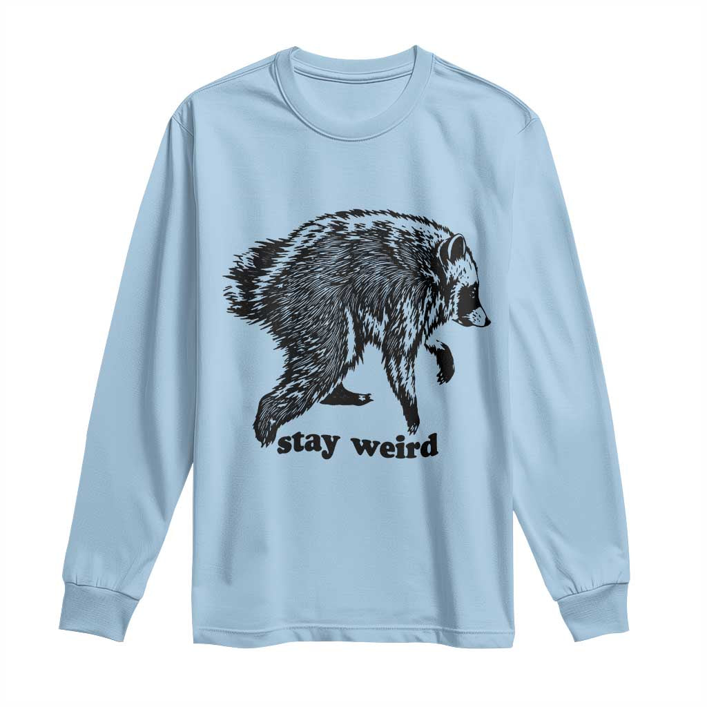 Stay Weird Jimothy the Raccoon Vintage Woodcut Style Graphic Long Sleeve Shirt Funny Seattle Trash Panda Meme