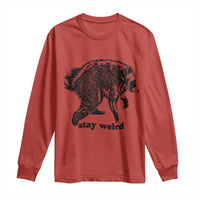 Stay Weird Jimothy the Raccoon Vintage Woodcut Style Graphic Long Sleeve Shirt Funny Seattle Trash Panda Meme