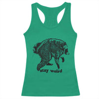 Stay Weird Jimothy the Raccoon Vintage Woodcut Style Graphic Racerback Tank Top Funny Seattle Trash Panda Meme