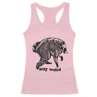Stay Weird Jimothy the Raccoon Vintage Woodcut Style Graphic Racerback Tank Top Funny Seattle Trash Panda Meme