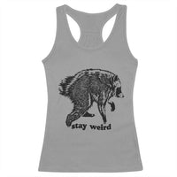 Stay Weird Jimothy the Raccoon Vintage Woodcut Style Graphic Racerback Tank Top Funny Seattle Trash Panda Meme