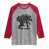 Stay Weird Jimothy the Raccoon Vintage Woodcut Style Graphic Raglan Shirt Funny Seattle Trash Panda Meme