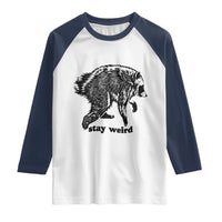 Stay Weird Jimothy the Raccoon Vintage Woodcut Style Graphic Raglan Shirt Funny Seattle Trash Panda Meme