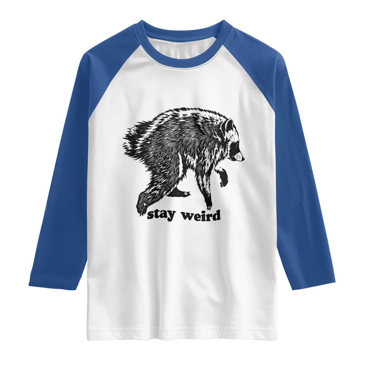 Stay Weird Jimothy the Raccoon Vintage Woodcut Style Graphic Raglan Shirt Funny Seattle Trash Panda Meme