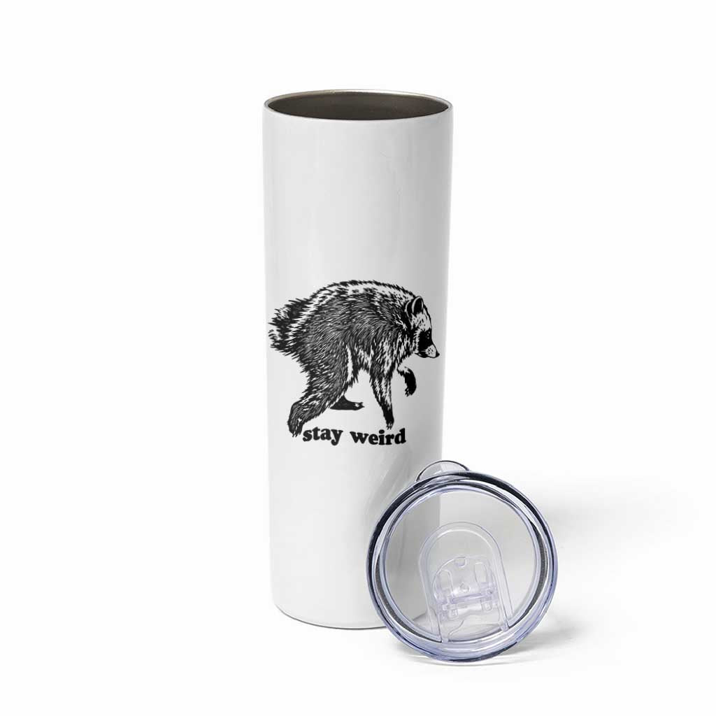 Stay Weird Jimothy the Raccoon Vintage Woodcut Style Graphic Skinny Tumbler Funny Seattle Trash Panda Meme