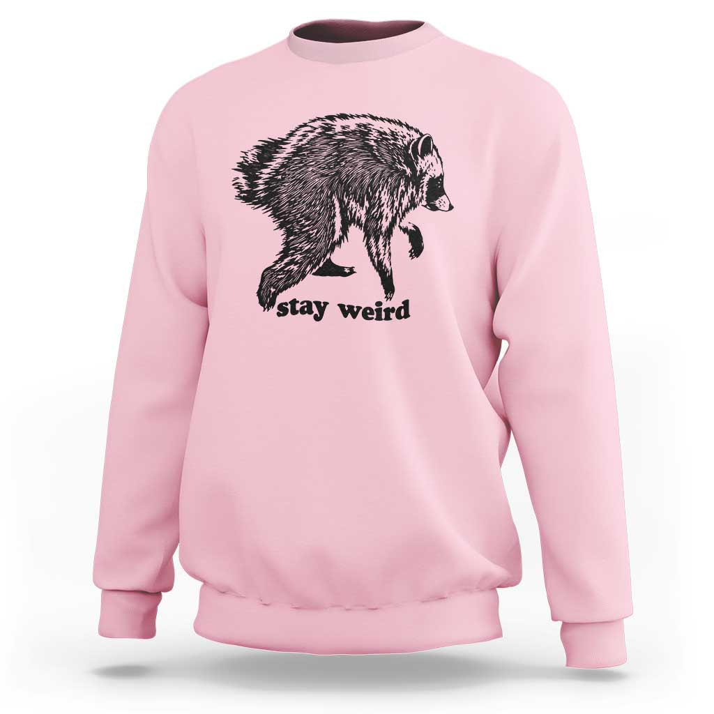 Stay Weird Jimothy the Raccoon Vintage Woodcut Style Graphic Sweatshirt Funny Seattle Trash Panda Meme