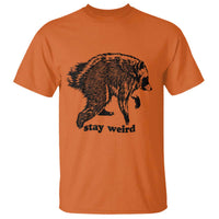 Stay Weird Jimothy the Raccoon Vintage Woodcut Style Graphic T Shirt Funny Seattle Trash Panda Meme