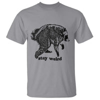 Stay Weird Jimothy the Raccoon Vintage Woodcut Style Graphic T Shirt Funny Seattle Trash Panda Meme