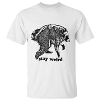 Stay Weird Jimothy the Raccoon Vintage Woodcut Style Graphic T Shirt Funny Seattle Trash Panda Meme