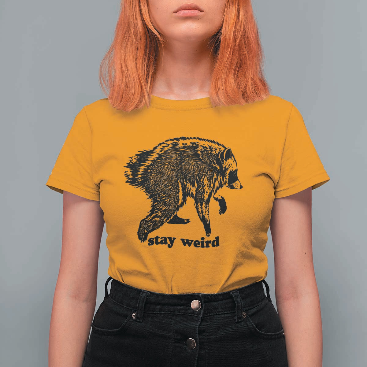 Stay Weird Jimothy the Raccoon Vintage Woodcut Style Graphic T Shirt For Women Funny Seattle Trash Panda Meme