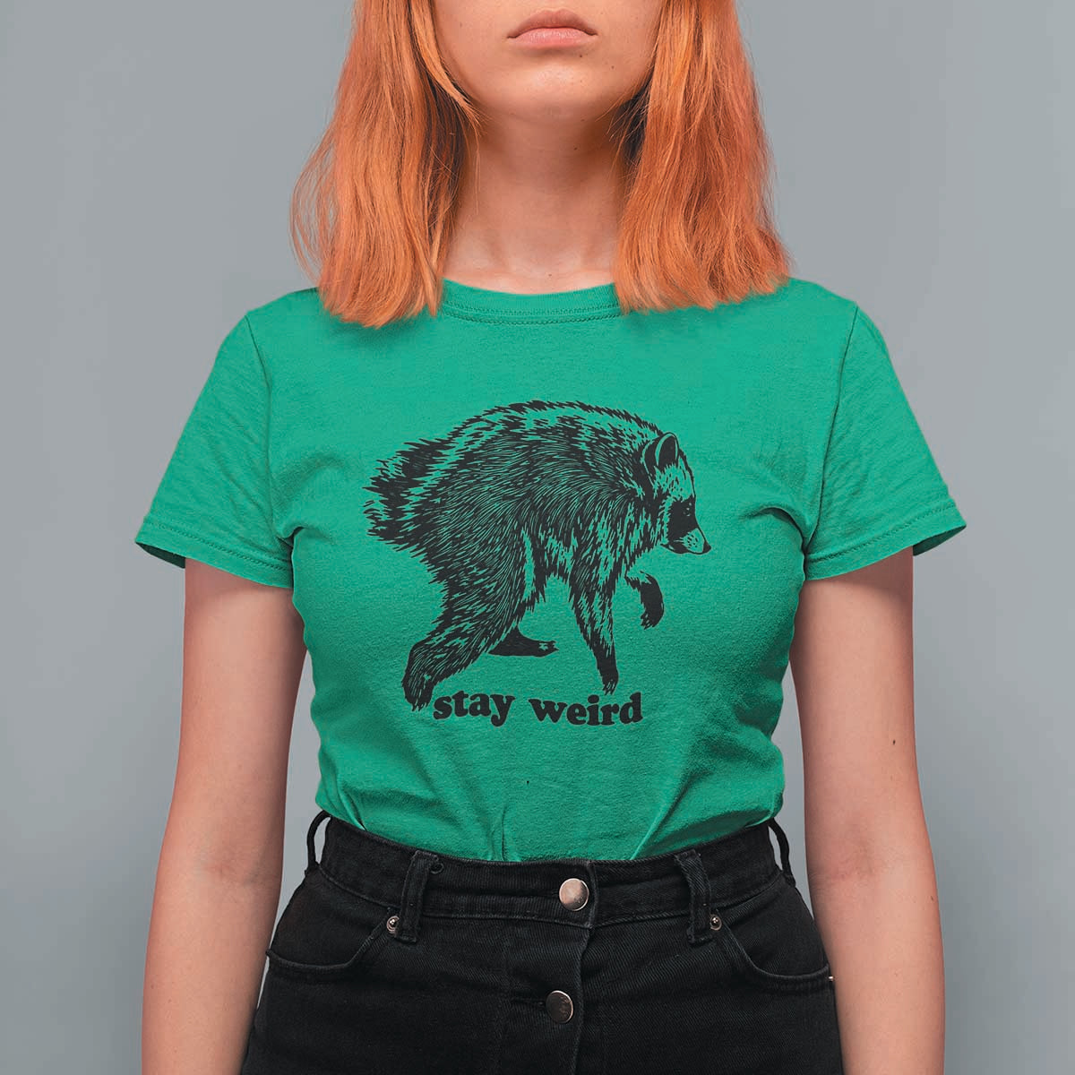 Stay Weird Jimothy the Raccoon Vintage Woodcut Style Graphic T Shirt For Women Funny Seattle Trash Panda Meme