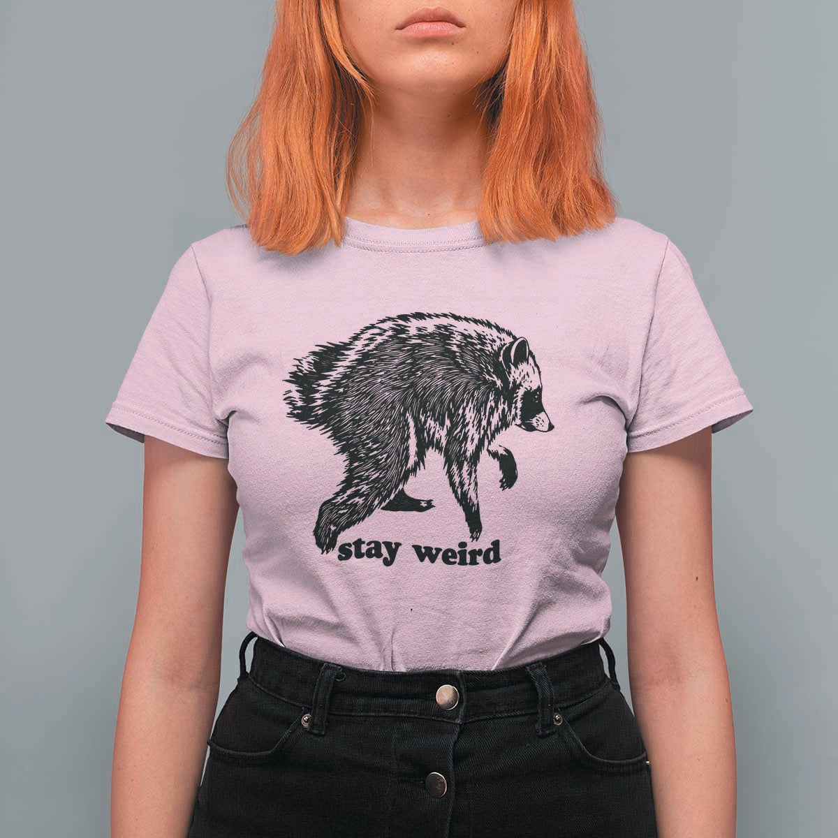 Stay Weird Jimothy the Raccoon Vintage Woodcut Style Graphic T Shirt For Women Funny Seattle Trash Panda Meme