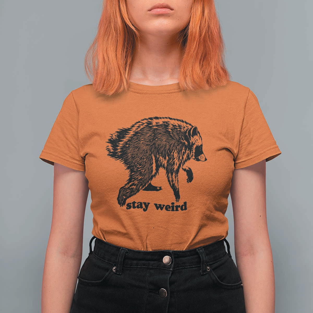 Stay Weird Jimothy the Raccoon Vintage Woodcut Style Graphic T Shirt For Women Funny Seattle Trash Panda Meme