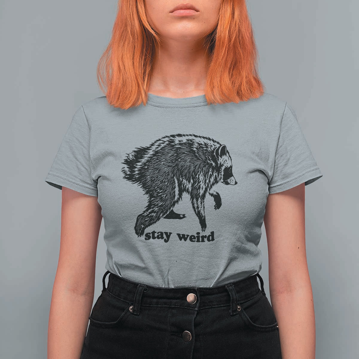 Stay Weird Jimothy the Raccoon Vintage Woodcut Style Graphic T Shirt For Women Funny Seattle Trash Panda Meme