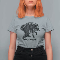 Stay Weird Jimothy the Raccoon Vintage Woodcut Style Graphic T Shirt For Women Funny Seattle Trash Panda Meme