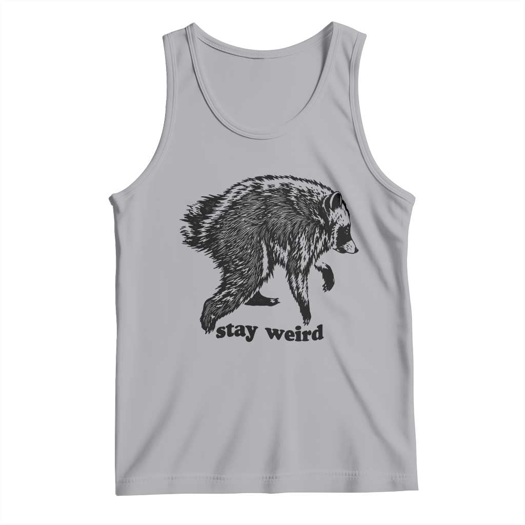 Stay Weird Jimothy the Raccoon Vintage Woodcut Style Graphic Tank Top Funny Seattle Trash Panda Meme