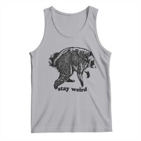 Stay Weird Jimothy the Raccoon Vintage Woodcut Style Graphic Tank Top Funny Seattle Trash Panda Meme