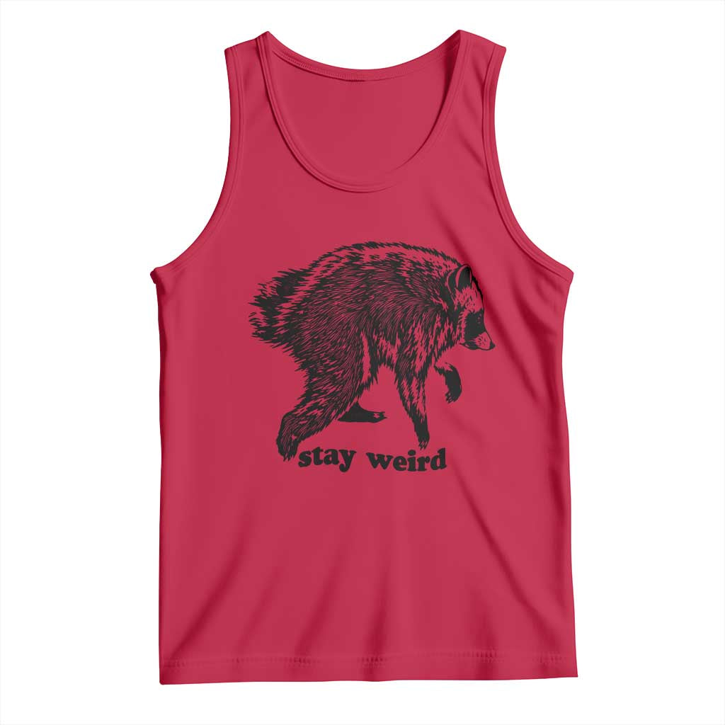 Stay Weird Jimothy the Raccoon Vintage Woodcut Style Graphic Tank Top Funny Seattle Trash Panda Meme