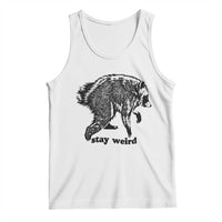 Stay Weird Jimothy the Raccoon Vintage Woodcut Style Graphic Tank Top Funny Seattle Trash Panda Meme