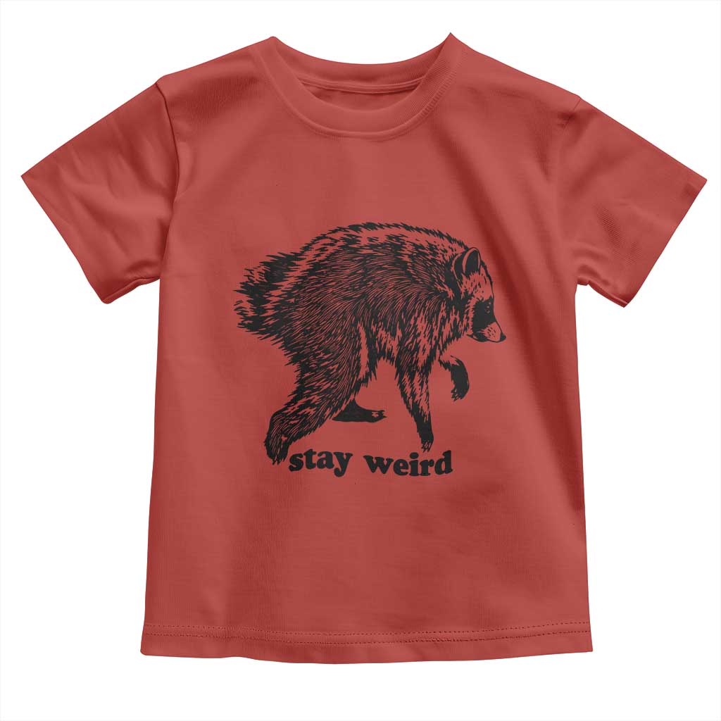 Stay Weird Jimothy the Raccoon Vintage Woodcut Style Graphic Toddler T Shirt Funny Seattle Trash Panda Meme