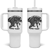 Stay Weird Jimothy the Raccoon Vintage Woodcut Style Graphic Tumbler With Handle Funny Seattle Trash Panda Meme