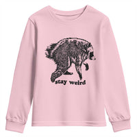 Stay Weird Jimothy the Raccoon Vintage Woodcut Style Graphic Youth Sweatshirt Funny Seattle Trash Panda Meme