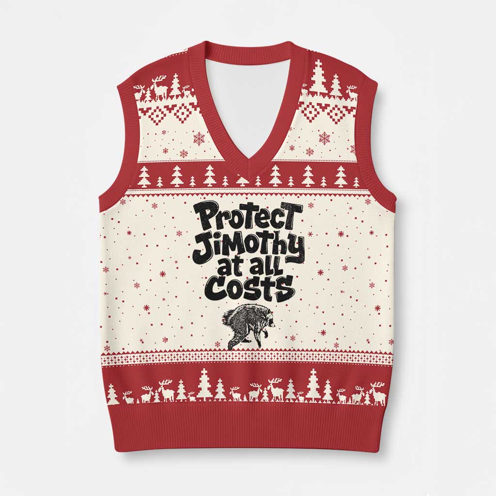 Protect Jimothy At All Costs Viral Seattle Raccoon V-Neck Knit Sweater Vest Trash Panda Legend Lover Supporter