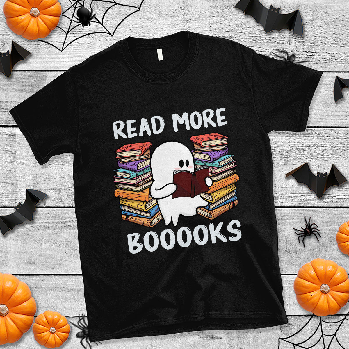 Halloween Reading T Shirt Read More Books Cute Ghost Boo Sheet - Wonder Print Shop