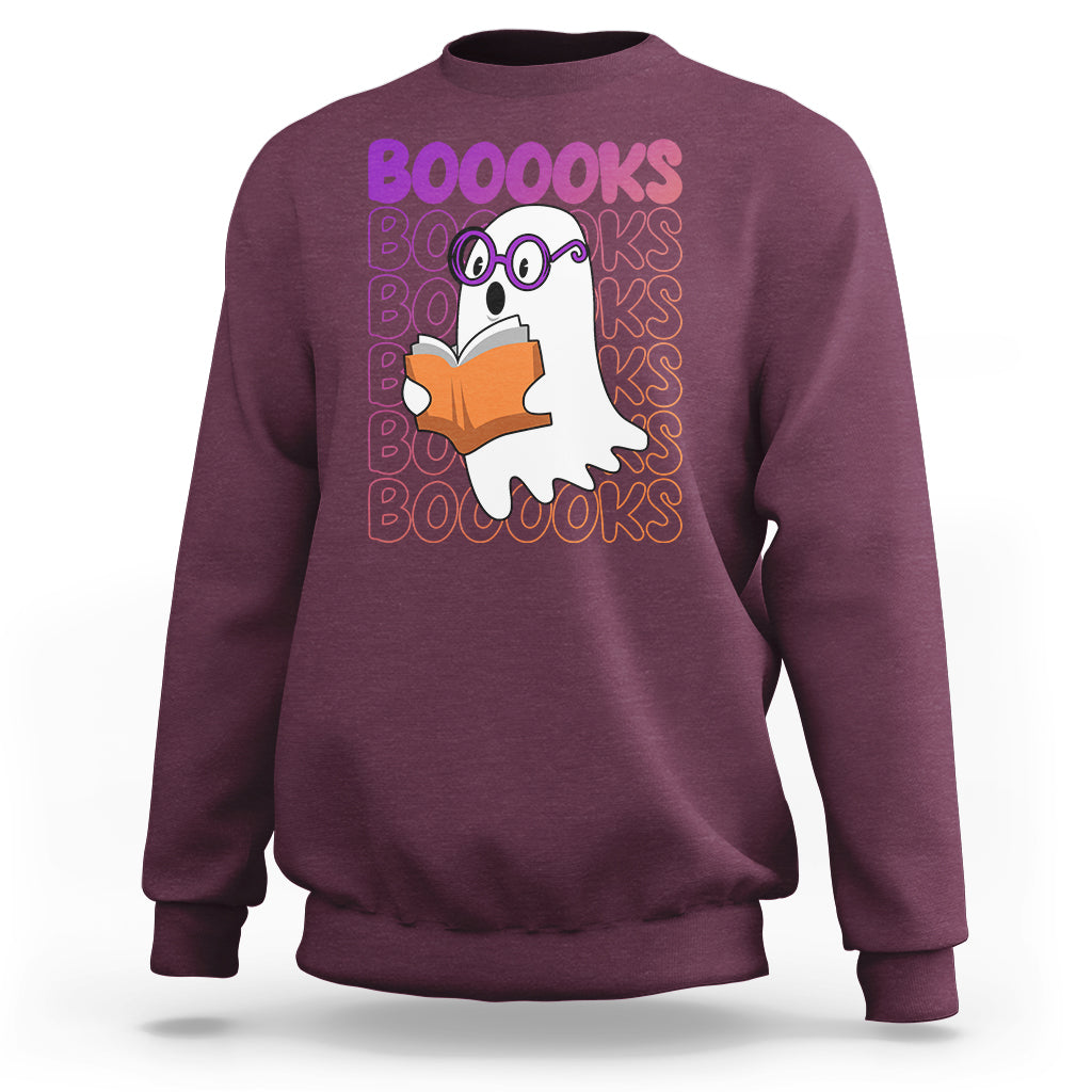 Halloween Reading Sweatshirt Booooks Cute Ghost Nerd Boo Sheet - Wonder Print Shop