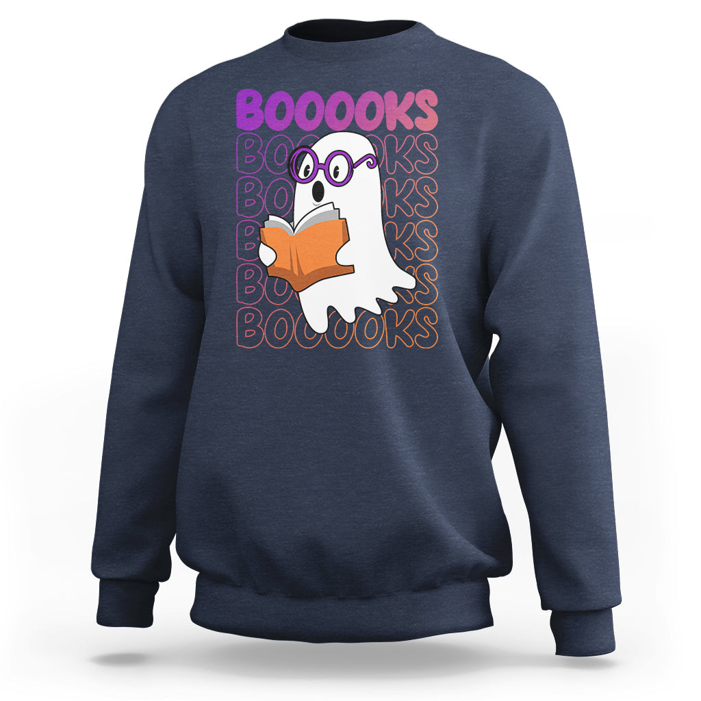Halloween Reading Sweatshirt Booooks Cute Ghost Nerd Boo Sheet - Wonder Print Shop
