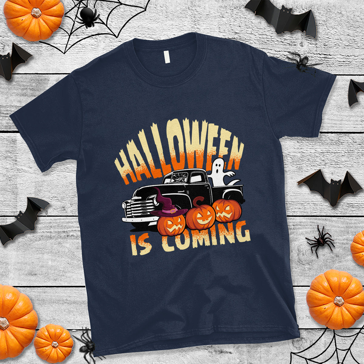 Halloween Season T Shirt Spooky Season Is Coming Scary Pumpkin Car - Wonder Print Shop