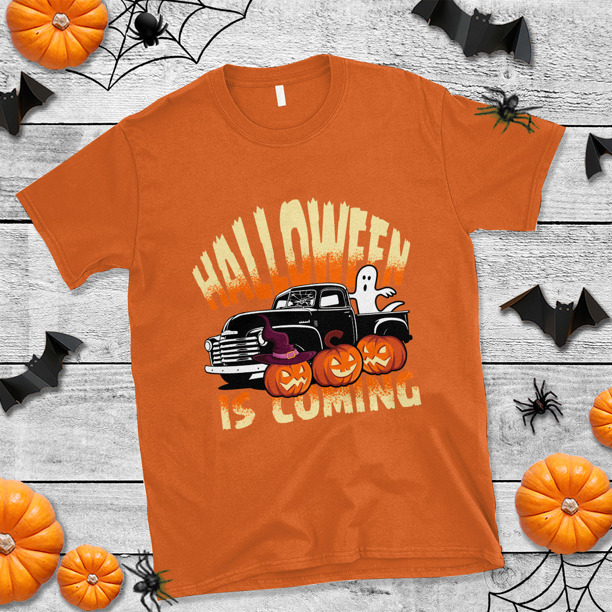 Halloween Season T Shirt Spooky Season Is Coming Scary Pumpkin Car - Wonder Print Shop