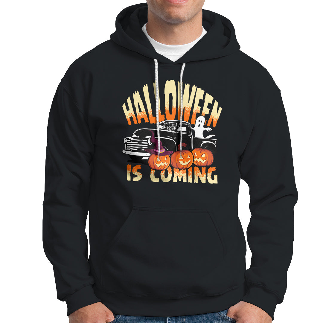 Halloween Season Hoodie Spooky Season Is Coming Scary Pumpkin Car - Wonder Print Shop