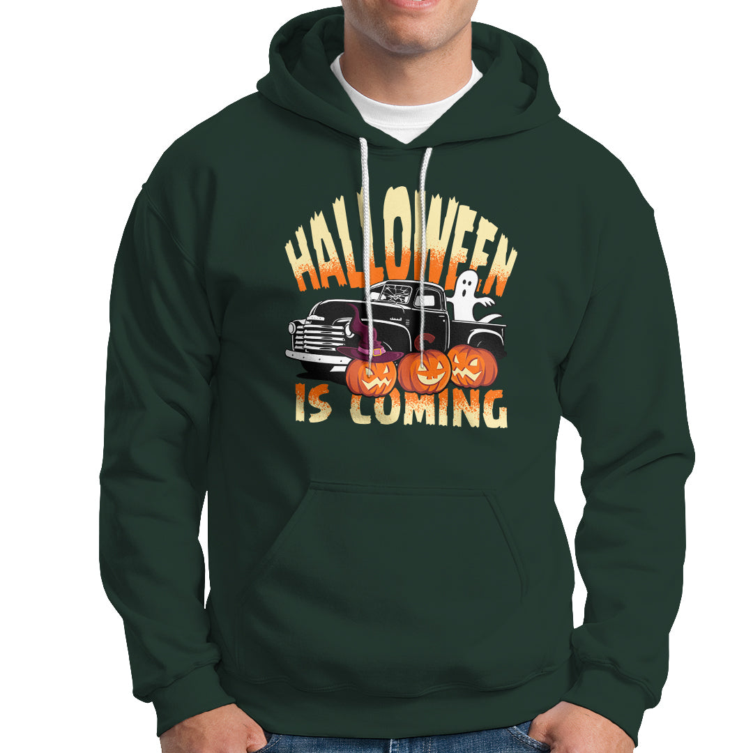 Halloween Season Hoodie Spooky Season Is Coming Scary Pumpkin Car - Wonder Print Shop